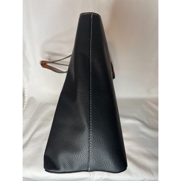 London Fog Mercer Tote w/ Plaid Scarf Black Cognac Trim Leather Handbags NEW - Picture 5 of 7